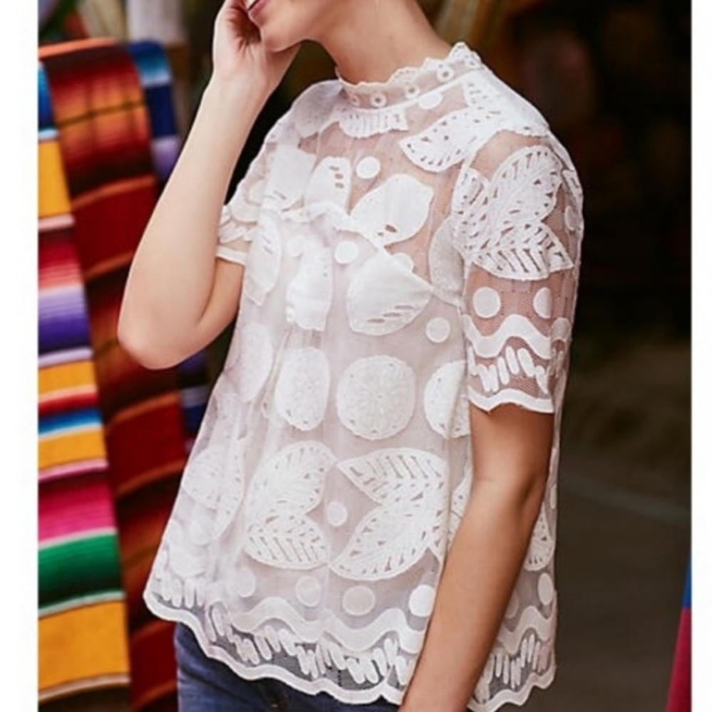 SALE - Anthropologie HD in Paris Lemon Lace Top